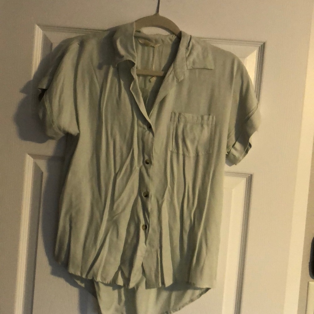 Mint green button up top